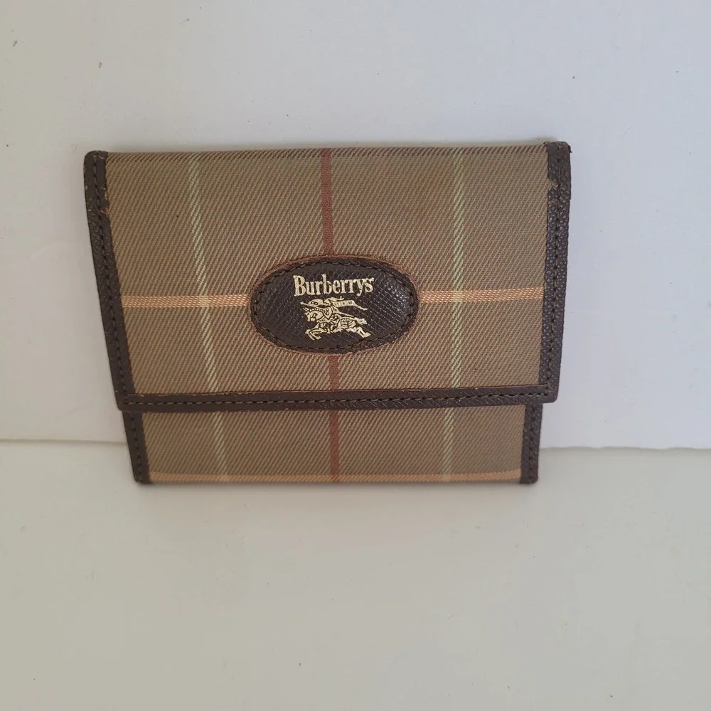 Vintage Burberrys London Nova Check Card Holder Coin Purse Brown Leather Wallet